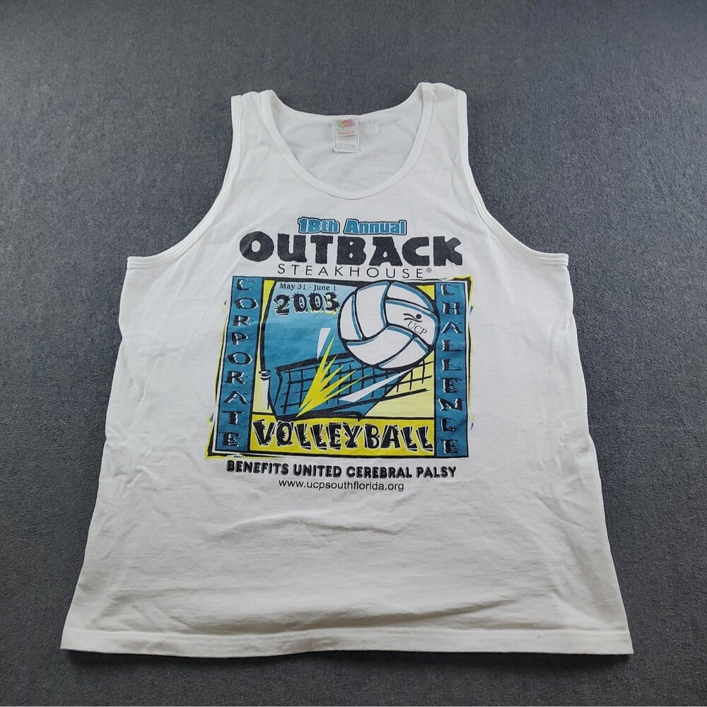 vintage 13th Annual Outback Steakhouse tank top Men's Size Large White Fruit of